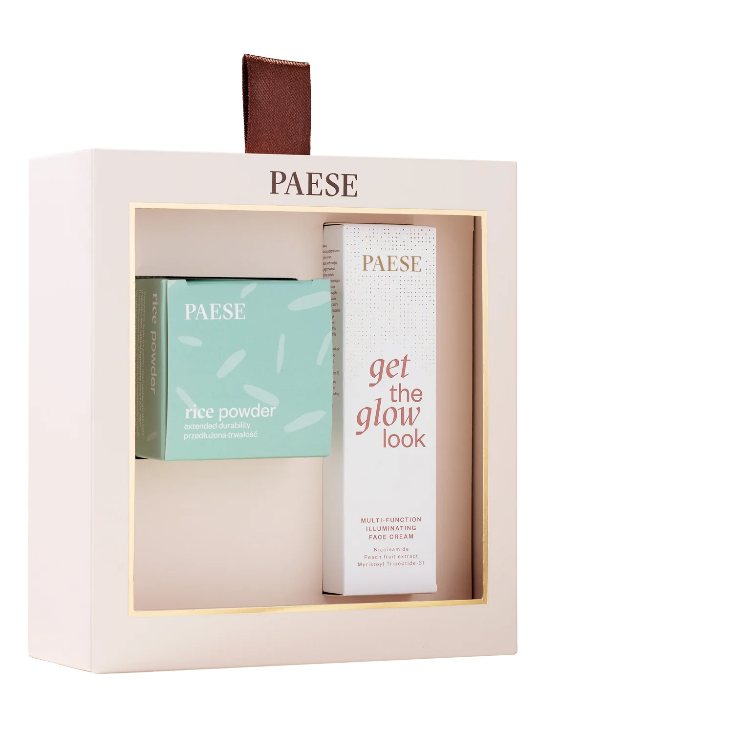 Paese zestaw świąteczny All About The Base 02 krem Get The Glow, 30 ml + puder ryżowy, 10 g