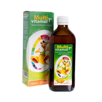 Multivitamol 1+ Syrop witaminowy z żelazem, suplement diety, smak pomarańczowy, 250 ml 