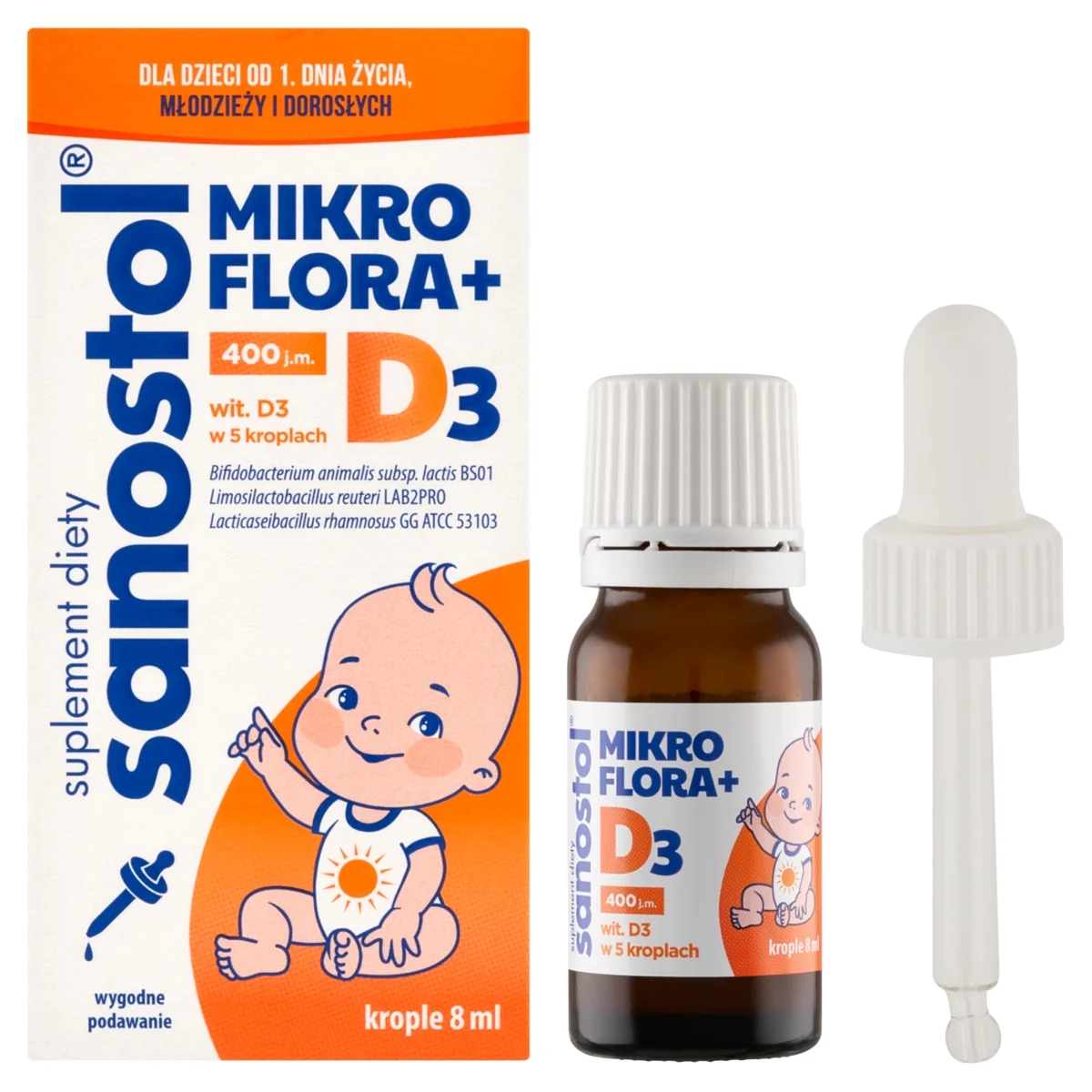 Sanostol® Mikroflora + D3 krople, 8 ml