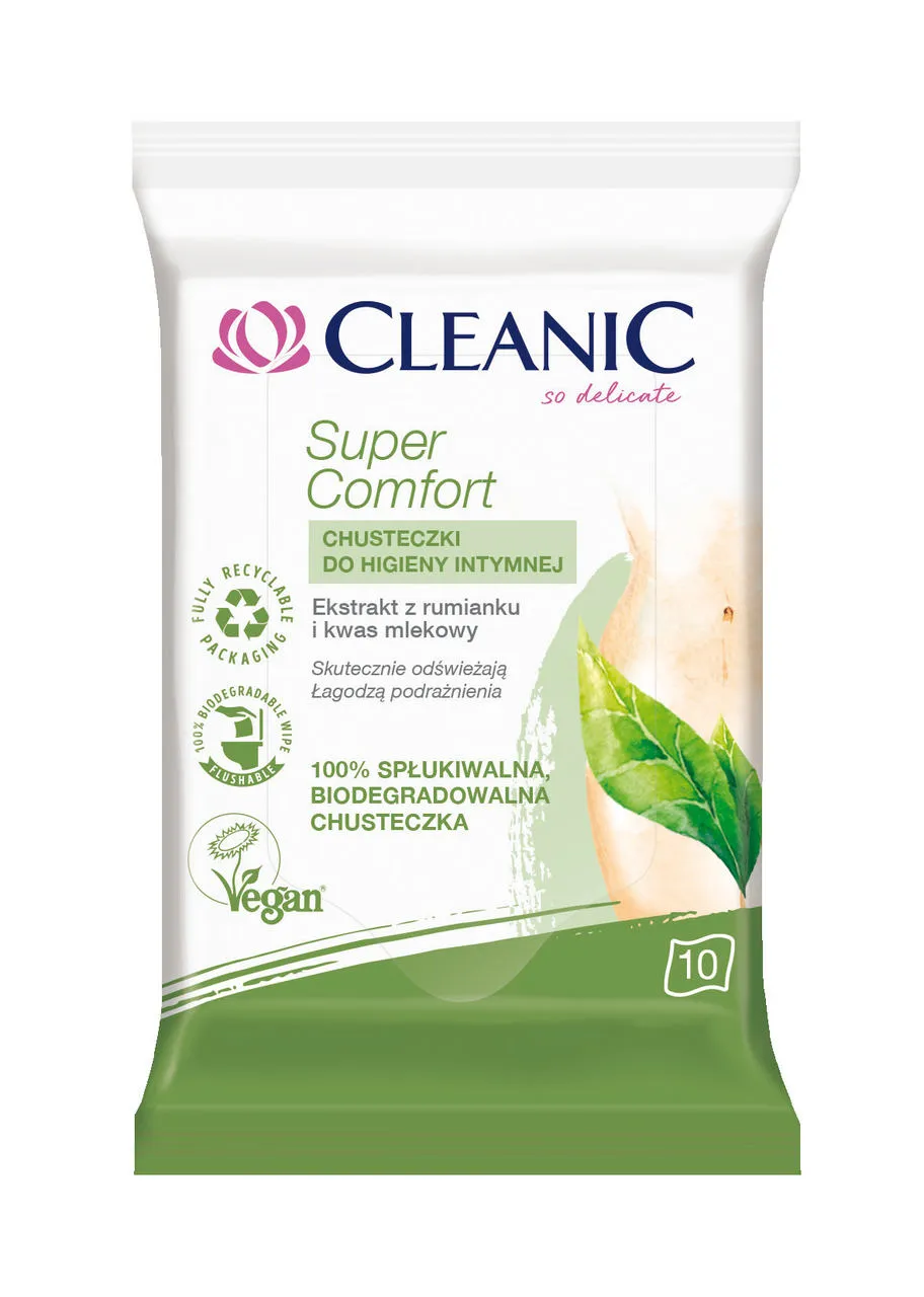 Cleanic Super Comfort, chusteczki do higieny intymnej, 10 sztuk