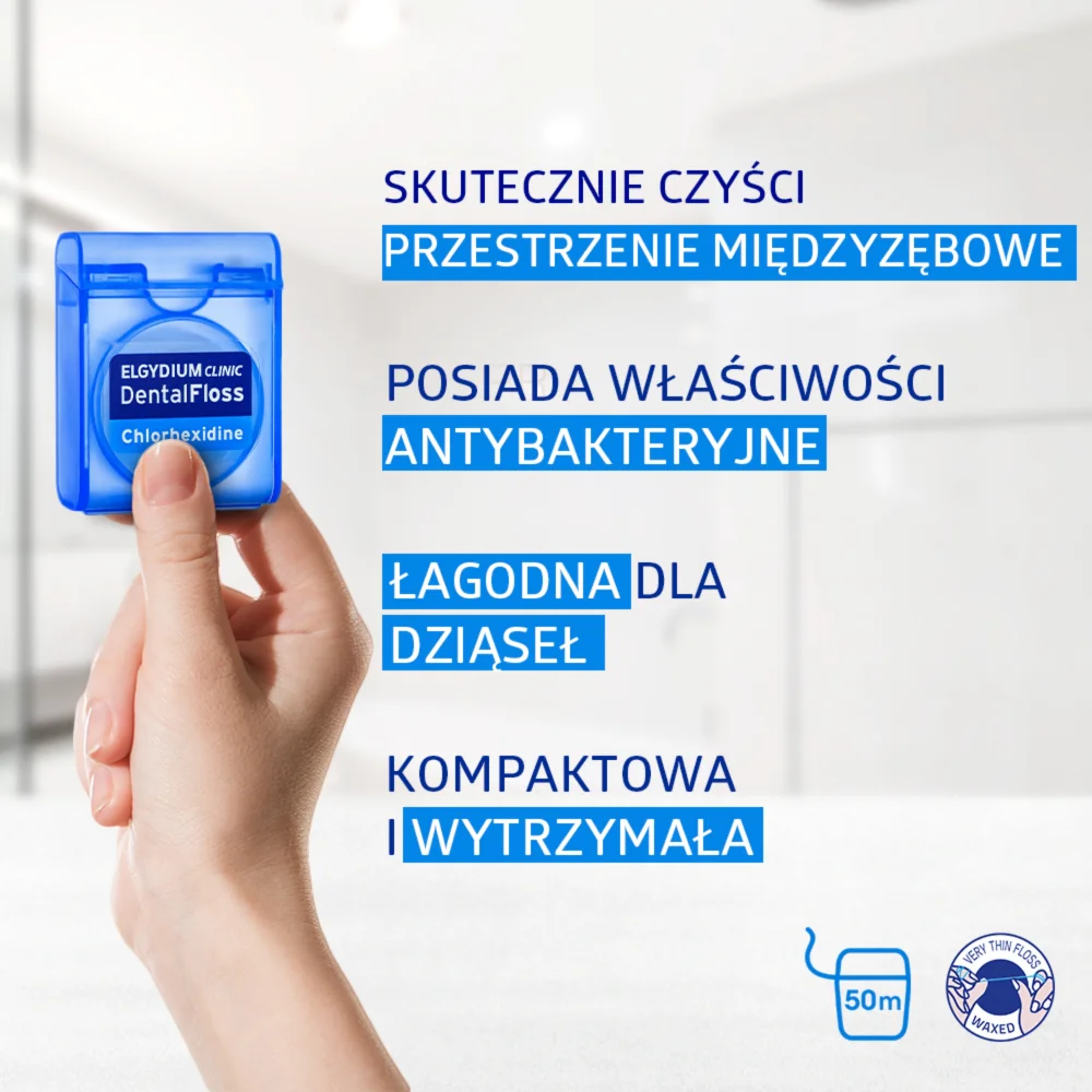 Elgydium Clinic nić dentystyczna z chlorheksydyną, 50 m