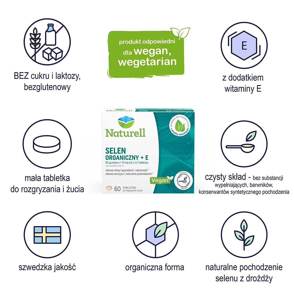Naturell Selen organiczny z witaminą E 60 tabletek do ssania