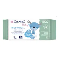 Cleanic Eco Baby Probiotical, biodegradowalne chusteczki dla dzieci i niemowląt, 50 sztuk