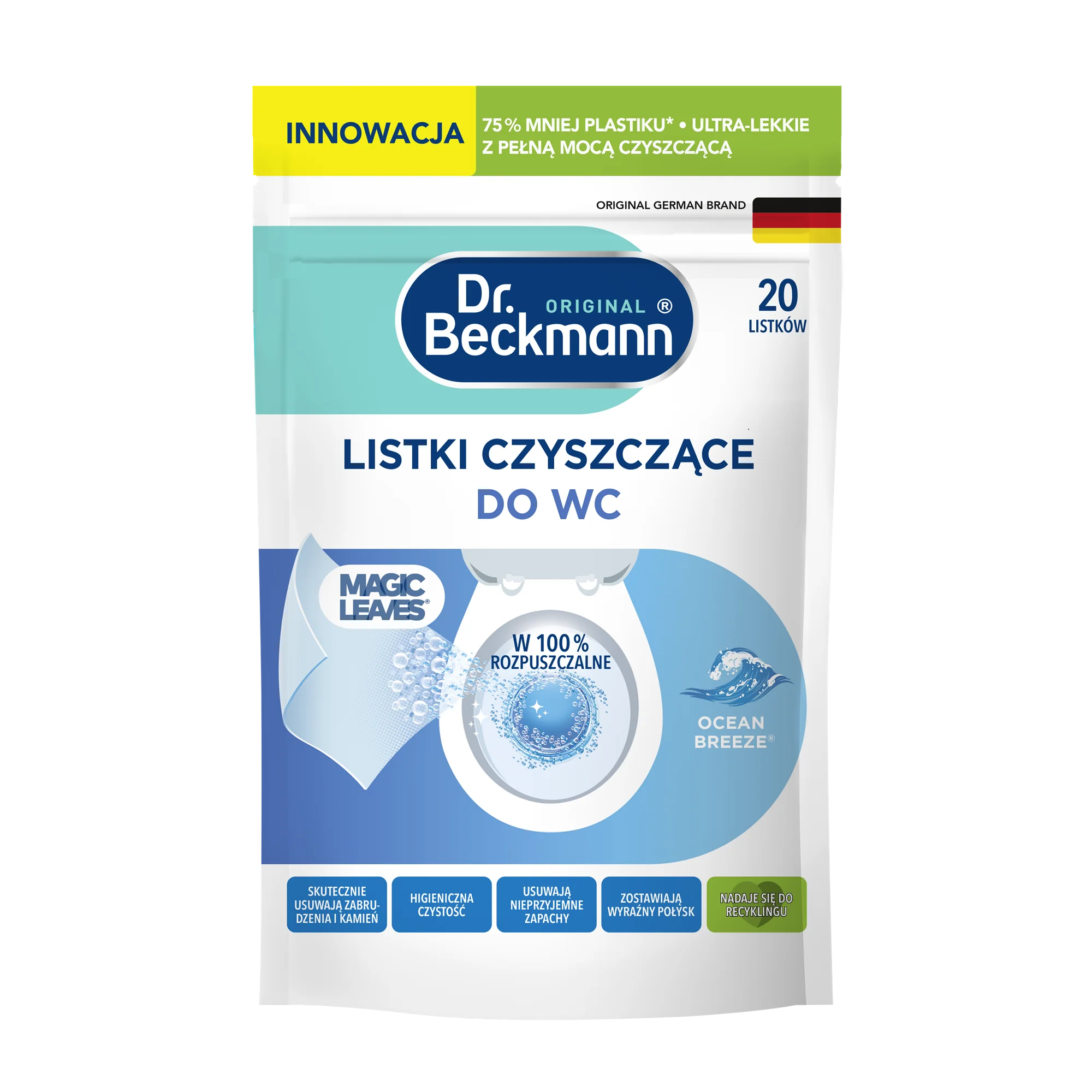 Dr. Beckmann Magic Leaves listki czyszczące do WC Ocean Breeze, 20 sztuk