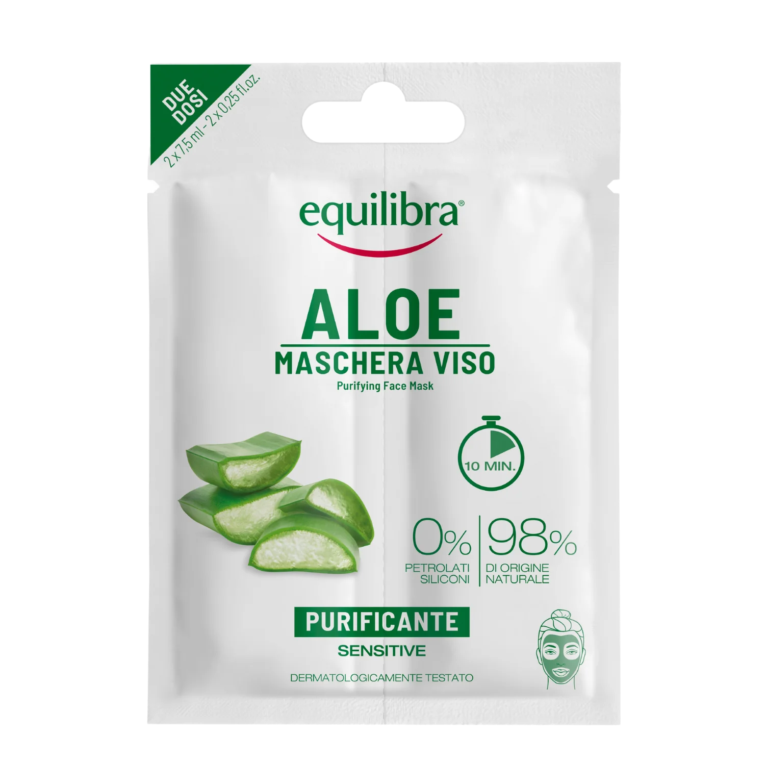 Equilibra aloesowa oczyszczająca maseczka do twarzy, 2 x 7,5 ml