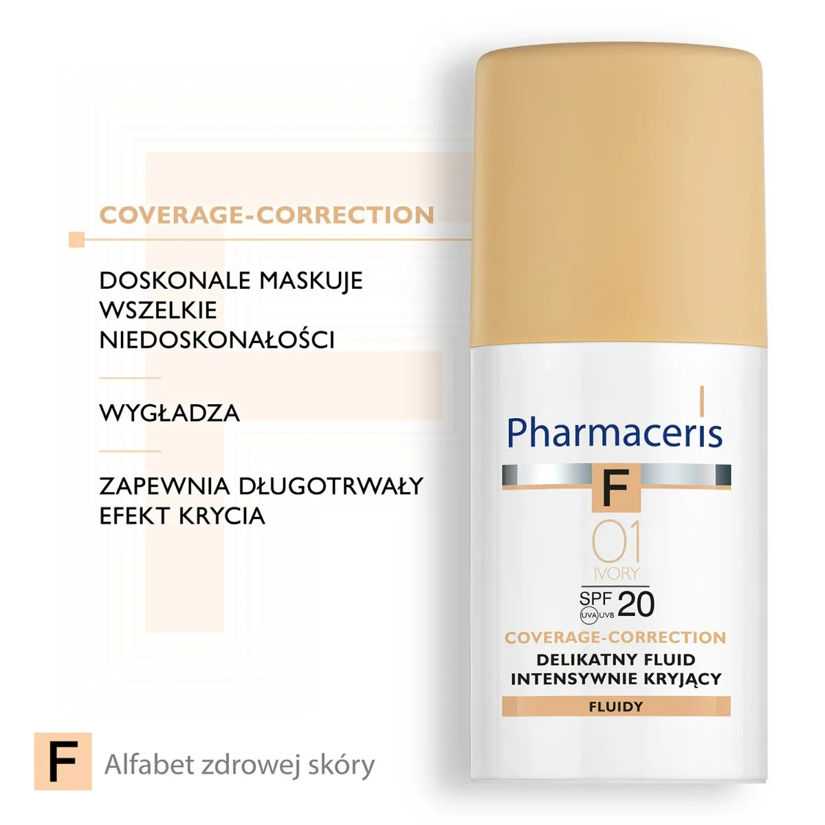 Pharmaceris F, Delikatny fluid intensywnie kryjący 01 Ivory / SPF 20 / 30 ml 