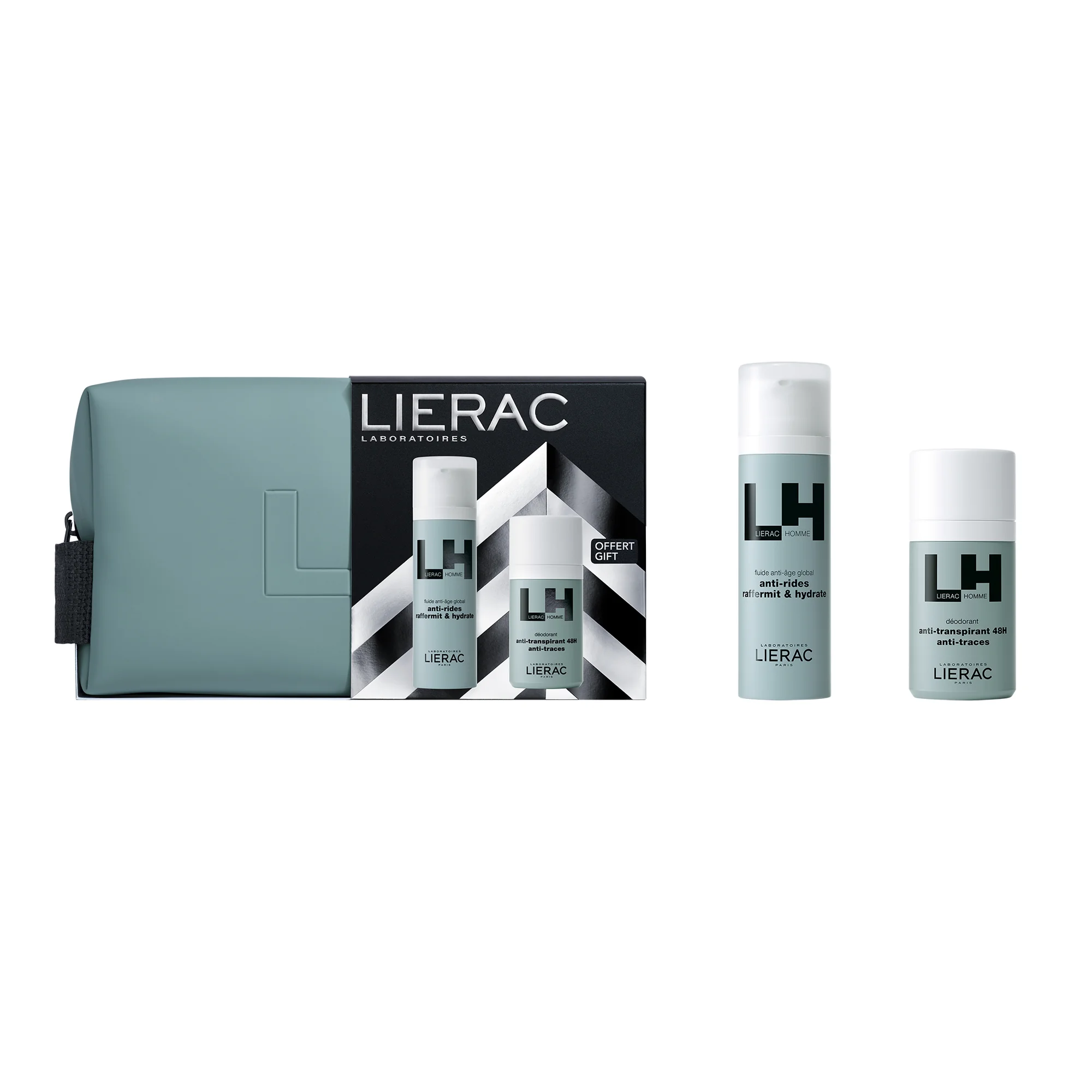 Lierac Homme Zestaw emulsja Anti-aging, 50 ml + dezodorant, 50 ml + kosmetyczka