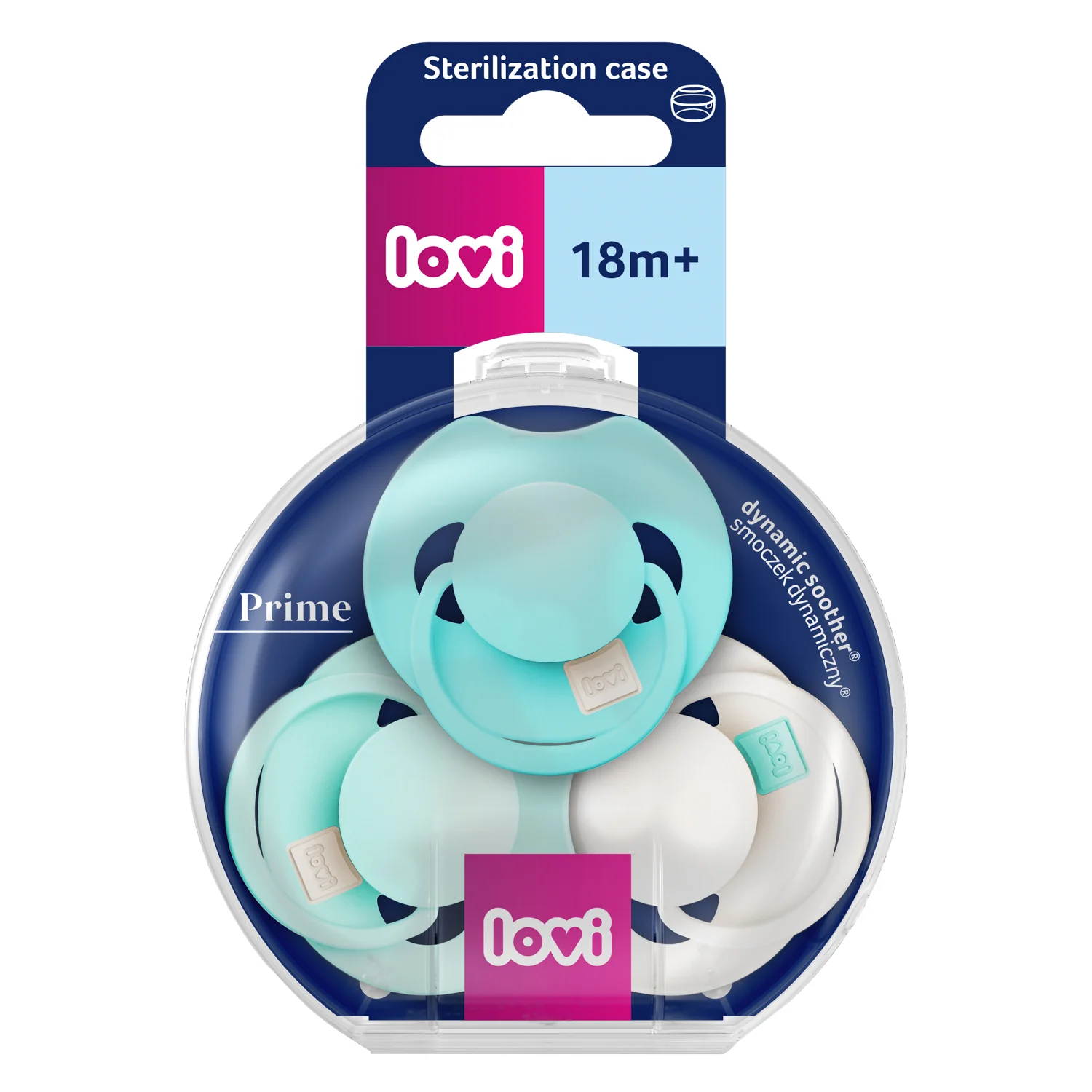 Lovi Prime smoczek silikonowy dynamiczny 18+m Aqua Green 34/453, 3 sztuki