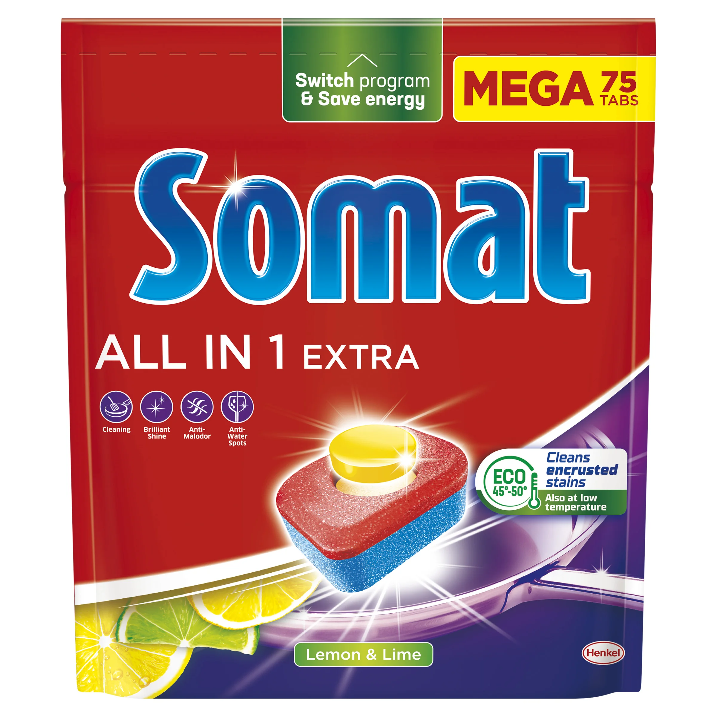 Somat All in 1 Extra Lemon & Lime tabletki do zmywarki, 75 szt.