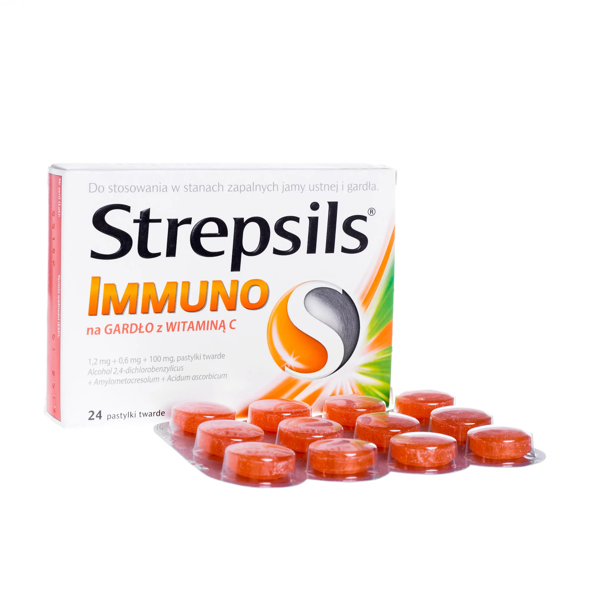 Strepsils Immuno na gardło z witaminą C, 24 tabletki