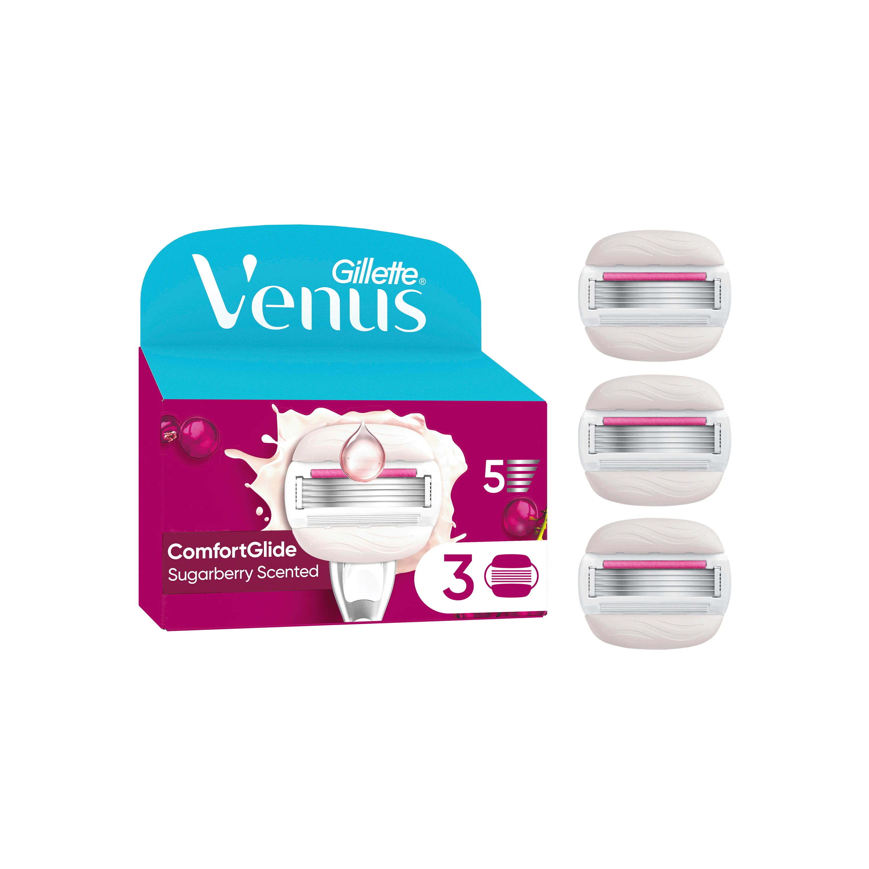 Gillette Venus Comfortglide Miami Sugarberry wymienne głowice do maszynki do golenia, 3 sztuki