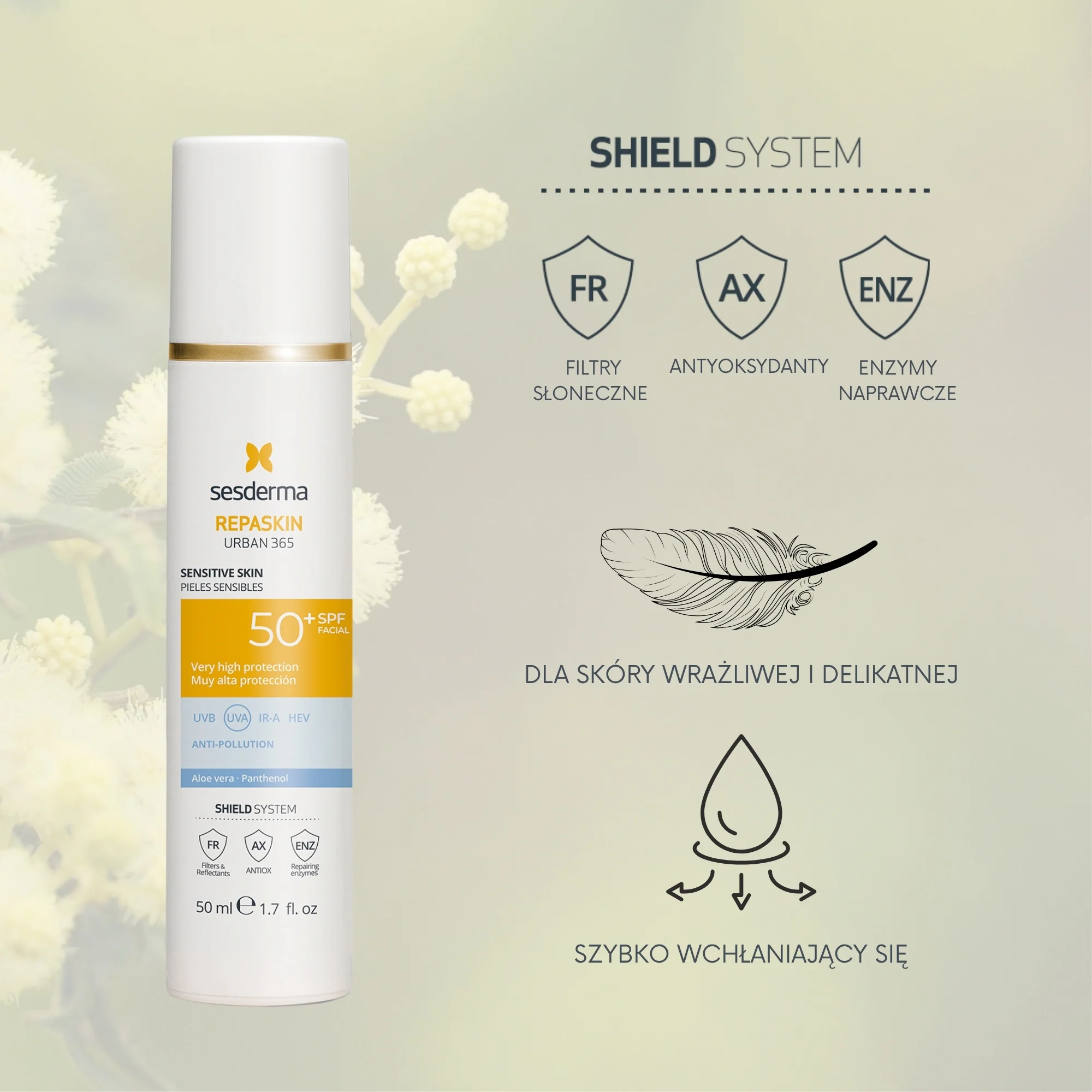 Sesderma Repaskin Urban 365 Skóra Wrażliwa krem do twarzy SPF 50+, 50 ml