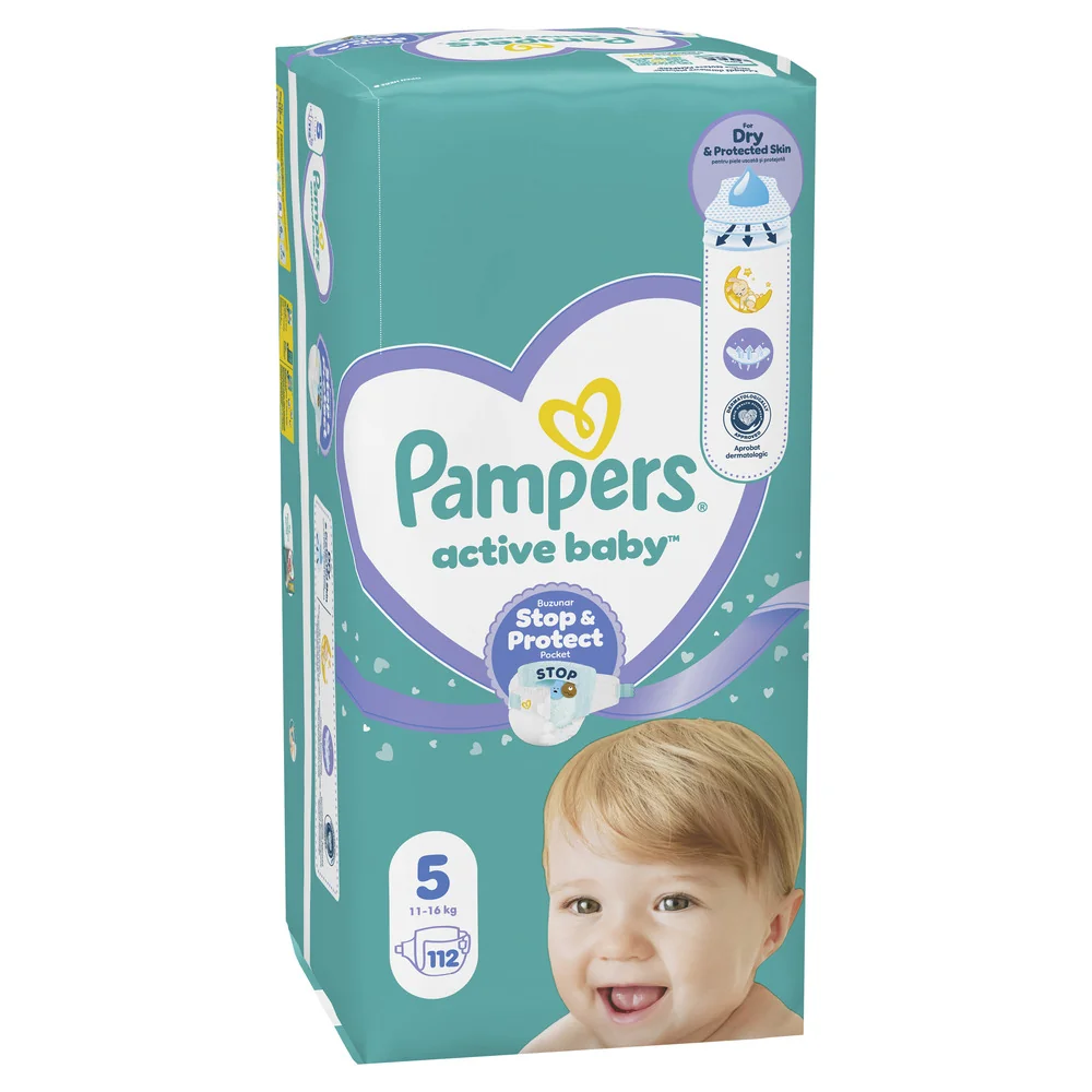 Pampers Active Baby 5 pieluchy, rozmiar 5, 11-16 kg, 112 sztuk
