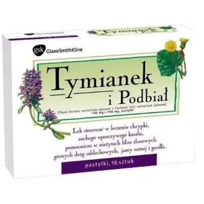 Tymianek i Podbiał (100 mg + 100 mg)/pastylkę, pastylki twarde, 16 sztuk