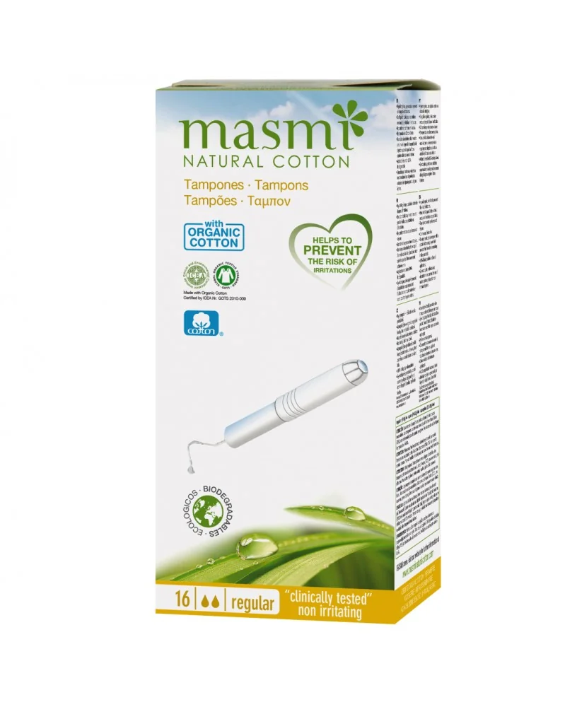 Masmi Regular organiczne bawełniane tampony z aplikatorem, 16 szt.