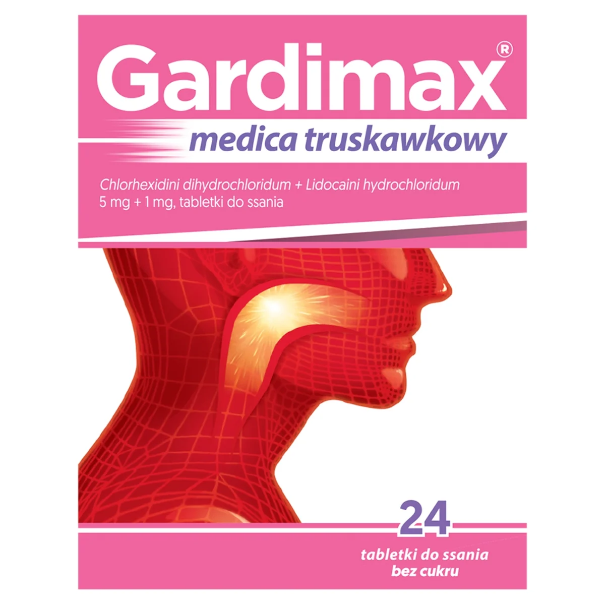Gardimax Medica Truskawkowy 5 mg + 1 mg, 24 tabletki do ssania