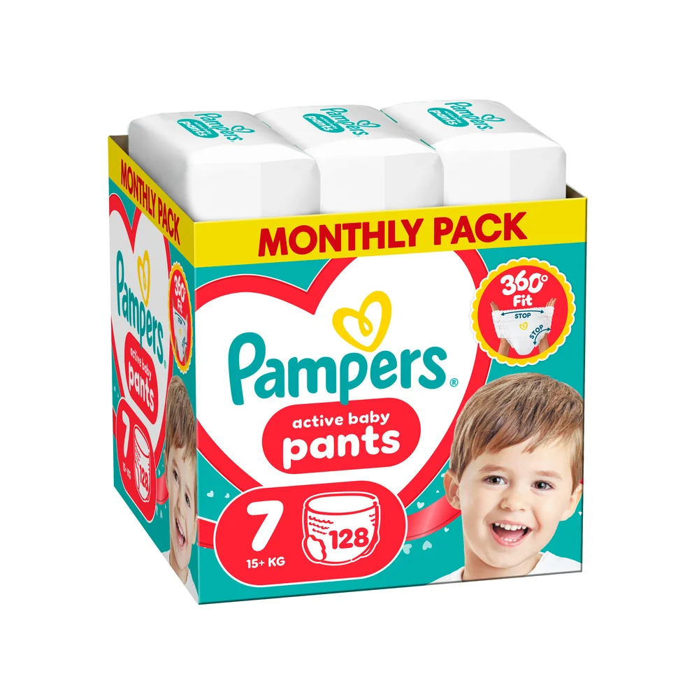 Pampers Active Baby Pants 7 pieluchomajtki, rozmiar 7, 15+ kg, 128 sztuk