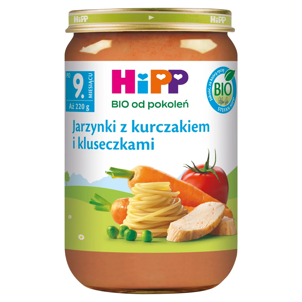 HiPP BIO od pokoleń jarzynki z kurczakiem i kluseczkami, po 9. miesiącu, 220 g