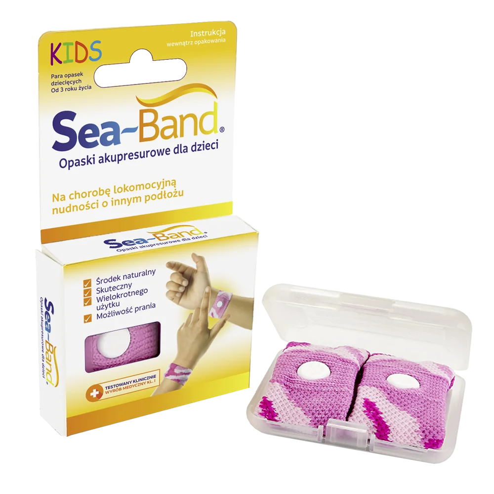 Sea-Band opaska akupresurowa przeciw mdłościom dla dzieci różowa, 2 szt.