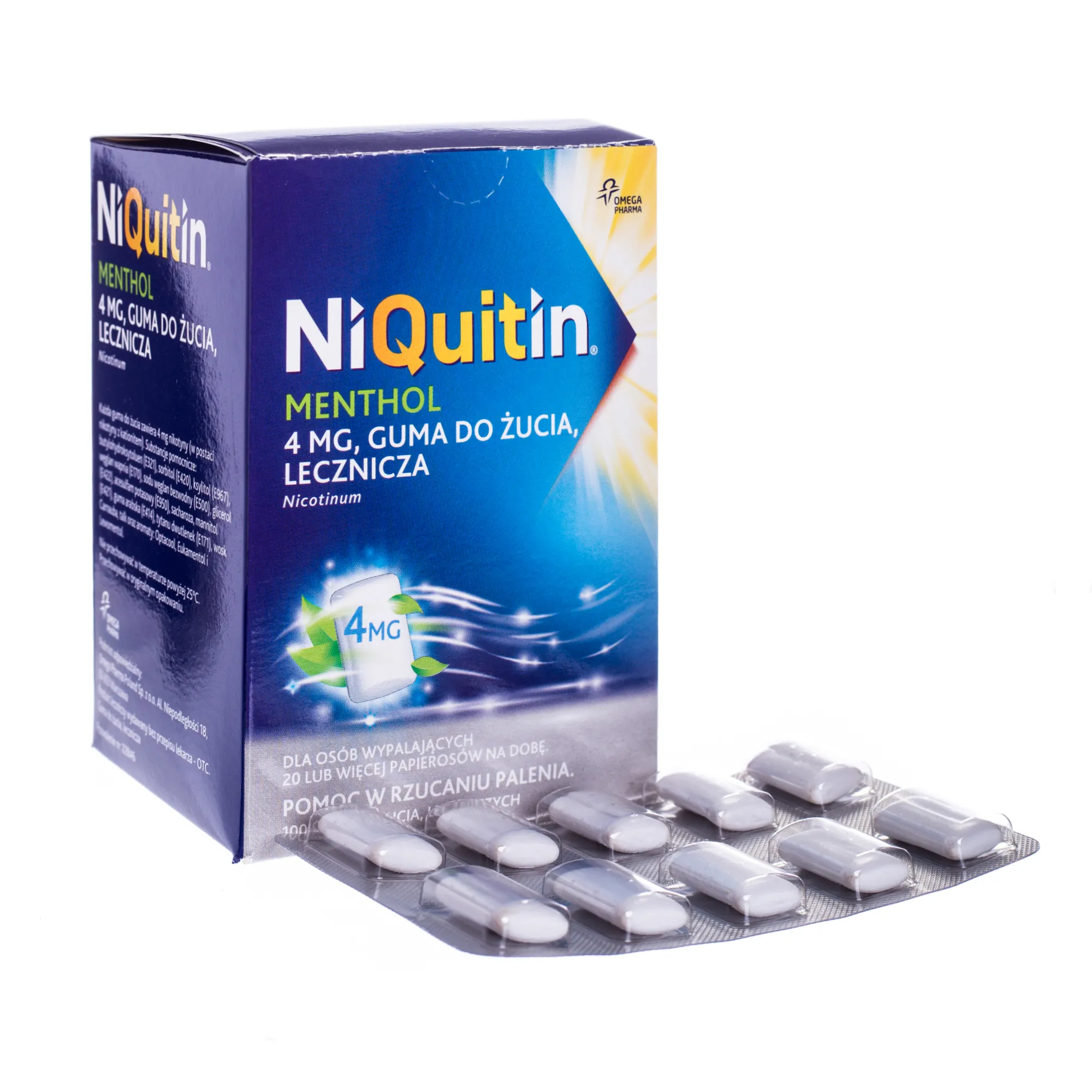 NiQuitin Menthol, 4 mg, guma do żucia, 100 sztuk