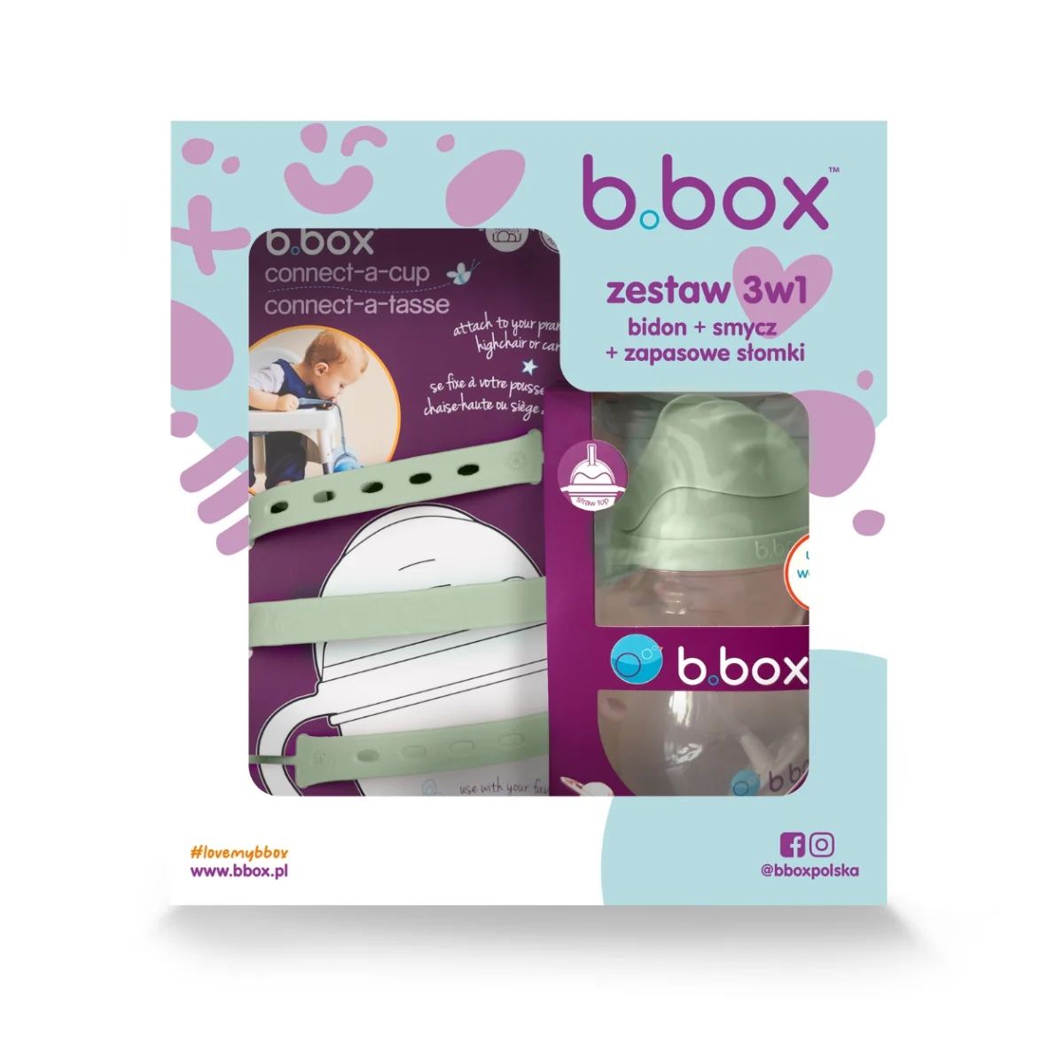 B.box zestaw na start 3w1 bidon + smycz + zapasowe słomki, 1 szt.