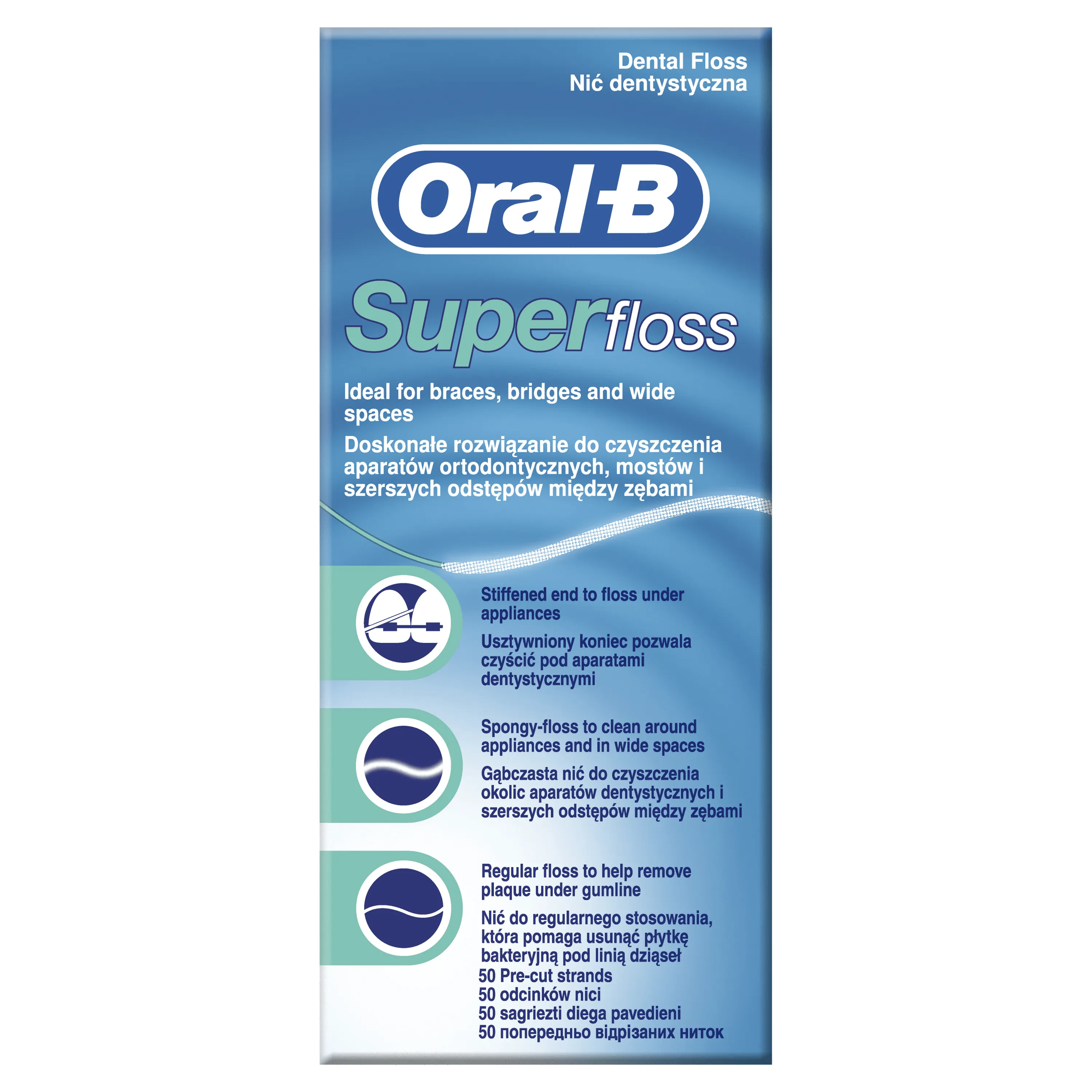 Oral-B Super Floss nić do czyszczenia aparatów ortodontycznych i mostów 50 m, 1 szt. 