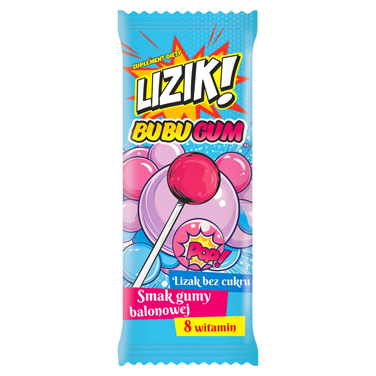 Lizik! Bubugum lizak bez cukru o gumy balonowej, 1 sztuka
