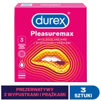 Prezerwatywy Durex Pleasuremax prążkowane i z wypustkami, 3 szt.