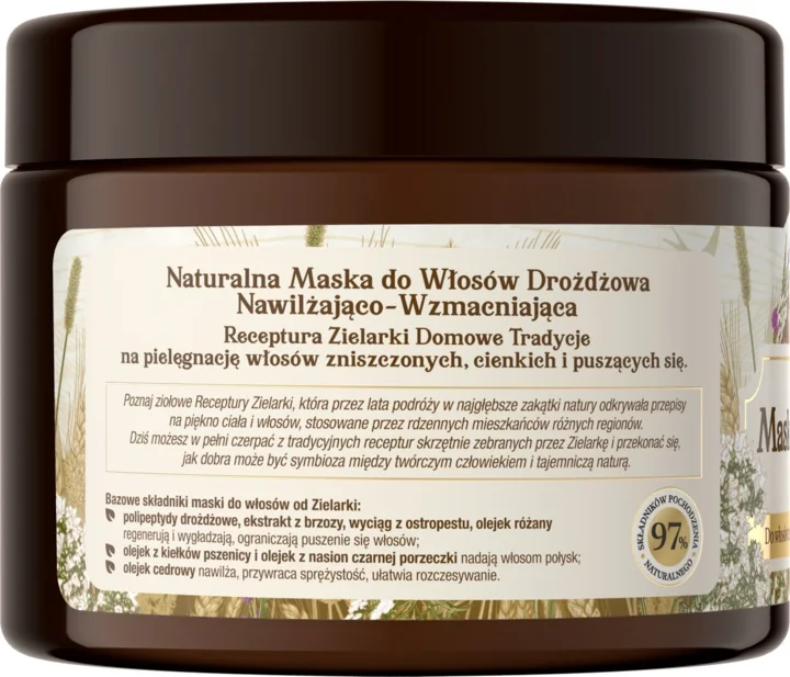 Receptury Zielarki Domowe Tradycje maska drożdżowa do włosów cienkich, zniszczonych i puszących się, 300 ml