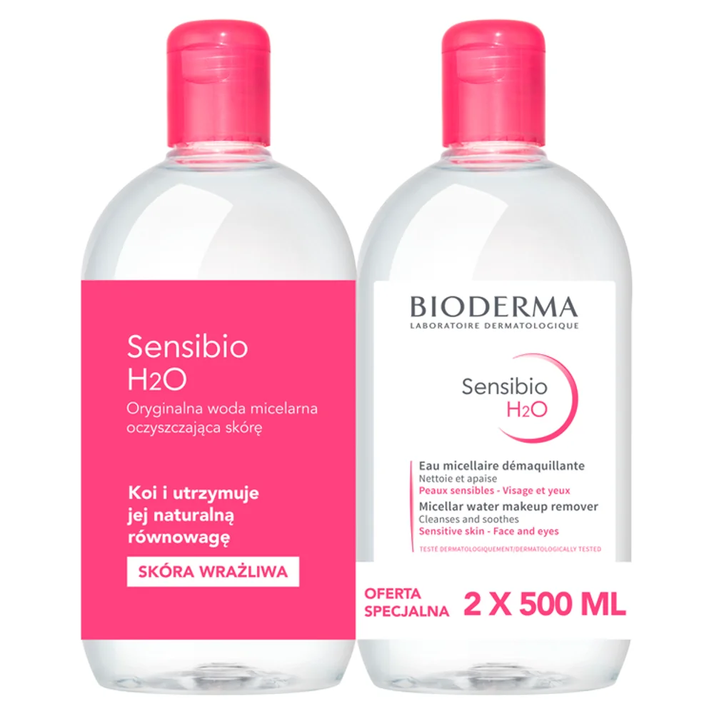 Bioderma Sensibio H2O płyn micelarny do twarzy, 2 x 500 ml