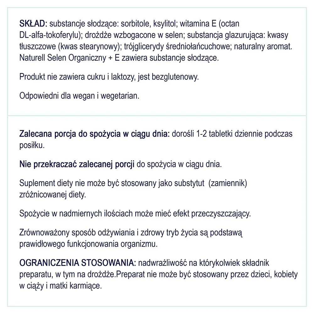 Naturell Selen organiczny z witaminą E 60 tabletek do ssania
