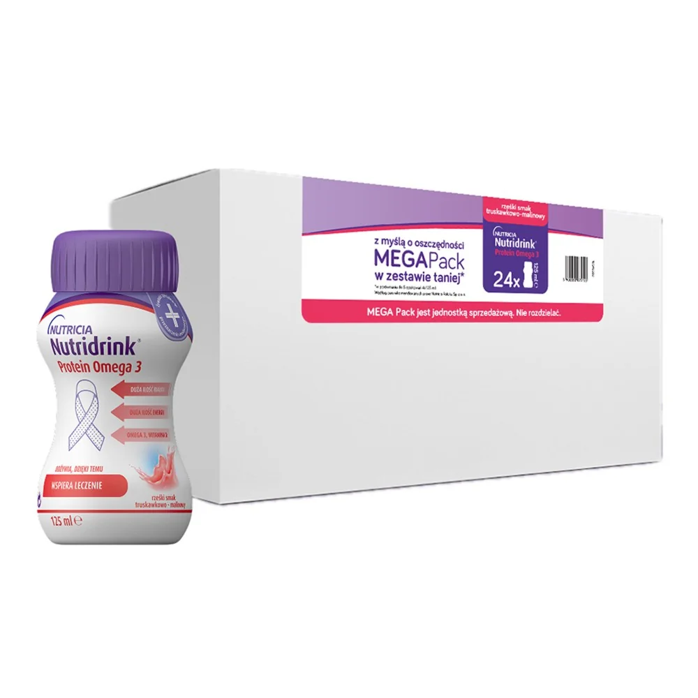 Nutridrink Protein Omega 3 Megapack o smaku truskawkowo-malinowym, 24 x 125 ml