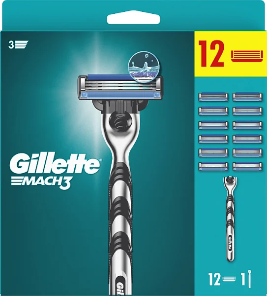 Gillette Mach3 maszynka do golenia dla mężczyzn, 1 maszynka do golenia Gillette, 12 wymiennych ostrzy