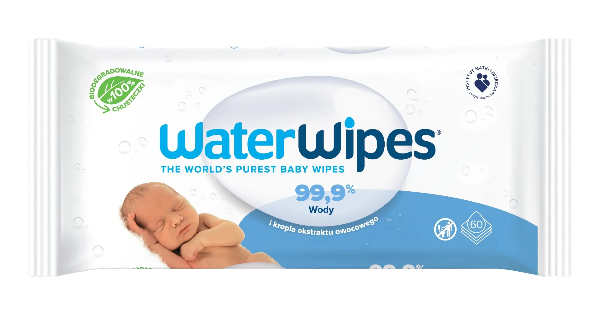 WaterWipes BIO, chusteczki nawilżane wodne, 60 sztuk