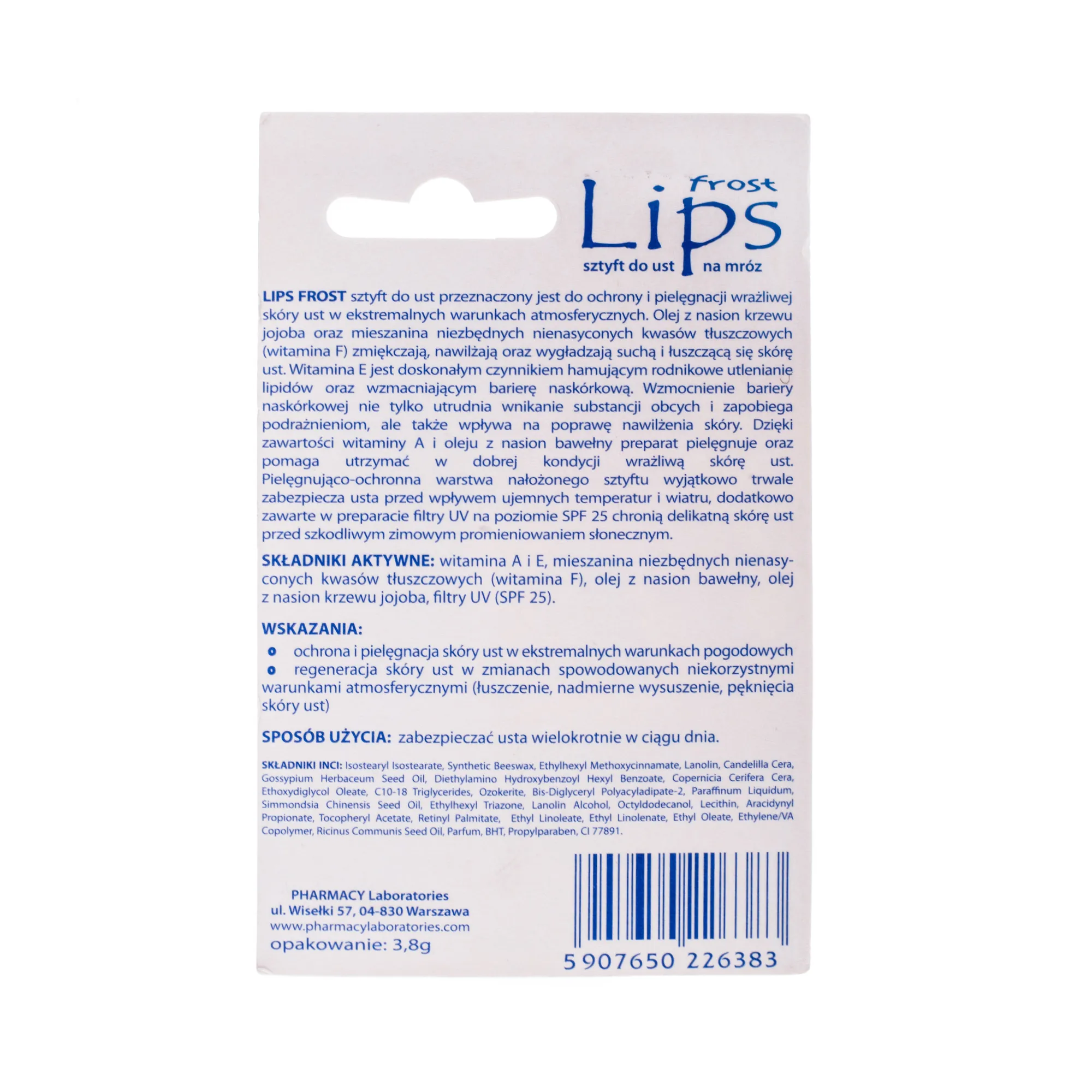 Lips Frost, sztyft na mróz do ochrony wrażliwej skóry ust, 3,8 g 