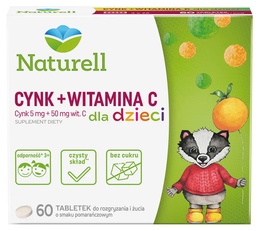 Naturell Cynk + witamina C dla dzieci, 60 tabletek