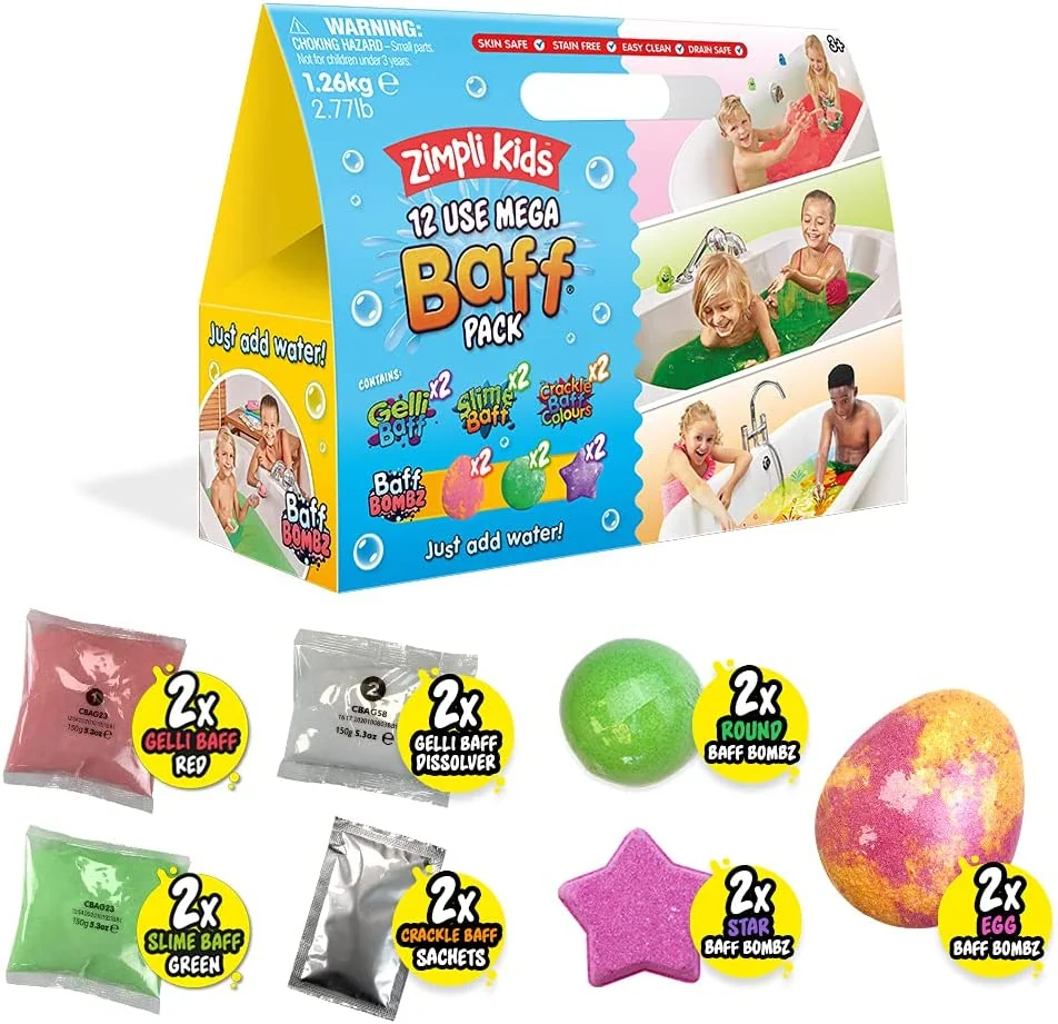 Zimpli Kids Mega Baff Pack zestaw kształtów i proszków do kąpieli, 16 sztuk