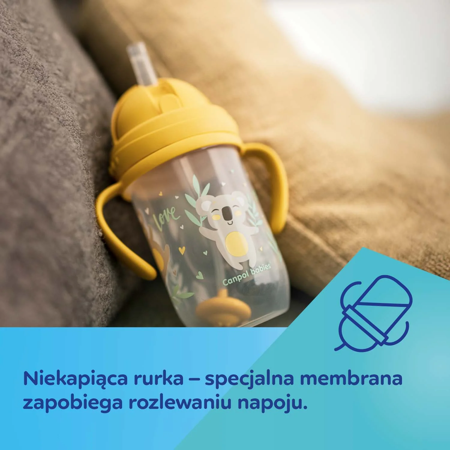 Canpol Babies kubek niekapek z rurką i odważnikiem żółty 270 ml, 1 sztuka