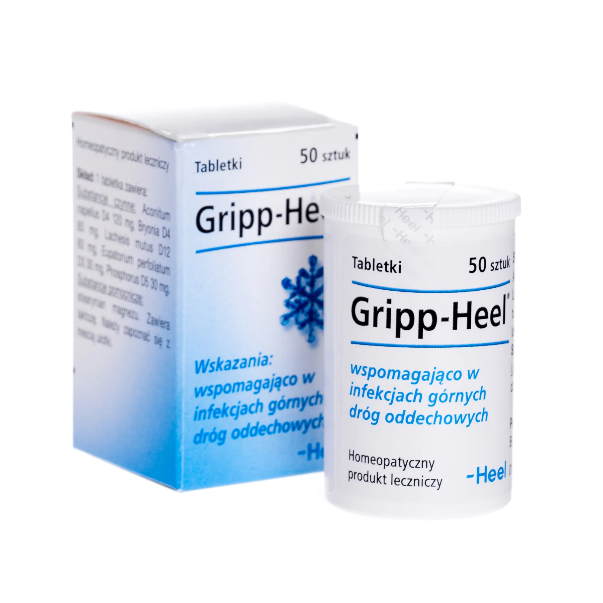 Gripp-Heel - lek działający wspomagająco w infekcjach górnych dróg oddechowych, 50 tabletek