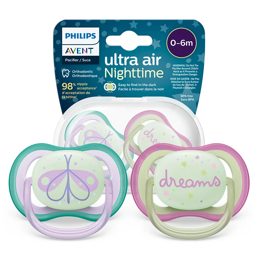 Philips Avent Ultra Air Nighttime SCF376/19 smoczek uspokajający ortodontyczny 0-6m, 2 szt.