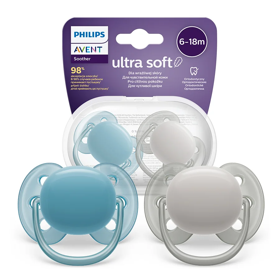 Philips Avent Ultra Soft miękki smoczek ortodontyczny 6-18m, SCF091/17, 2szt.