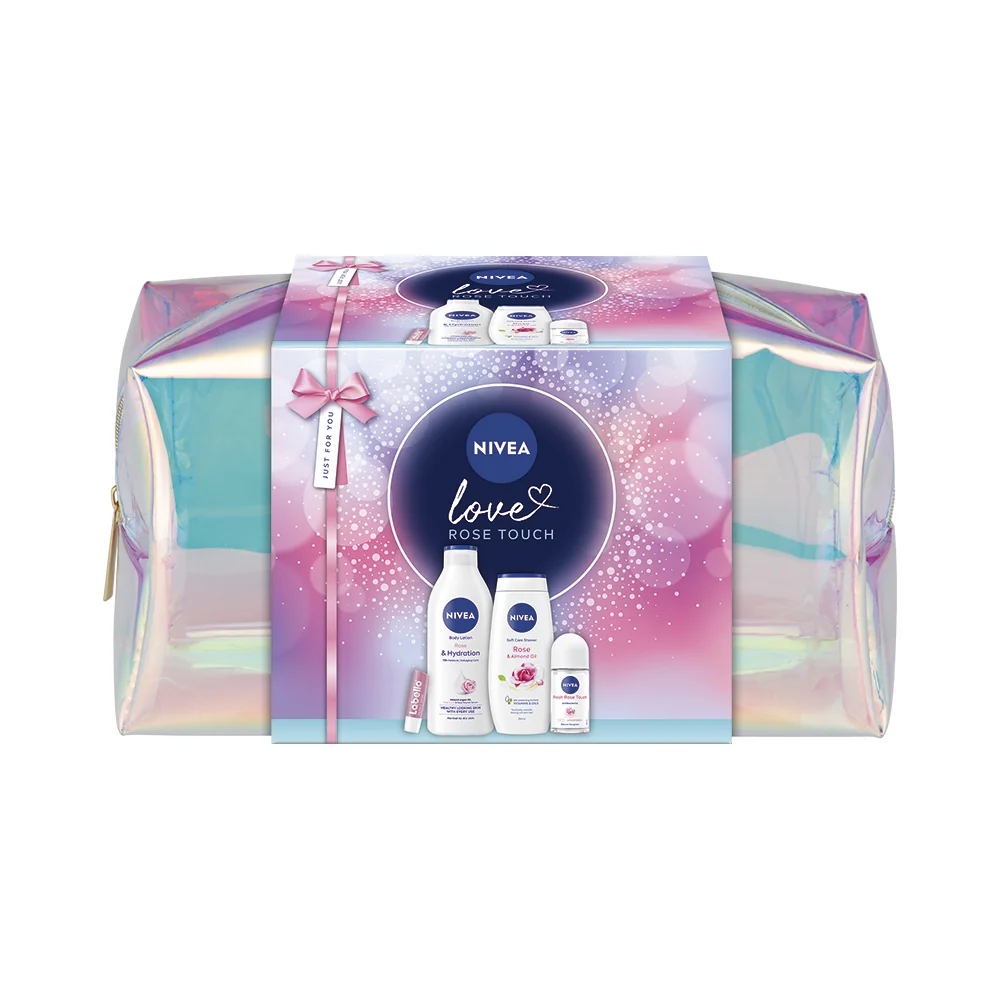Nivea Love Rose Touch Zestaw żel pod prysznic, 250 ml + balsam, 400 ml + antyperspirant, 50 ml + balsam do ust, 4,8 g