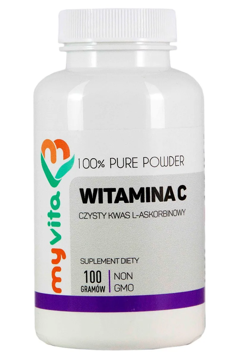 MyVita, Witamina C, kwas L-askorbinowy, suplement diety, proszek, 100g. Data ważności 2022-09-07