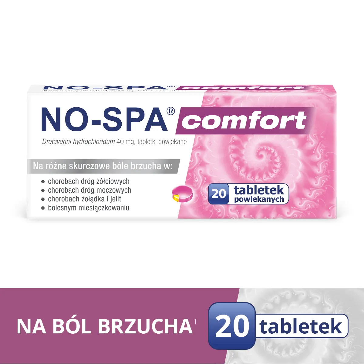 No-Spa Comfort, Drotaverini hydrochloridum 40 mg, tabletki powlekane, 20 tabletek