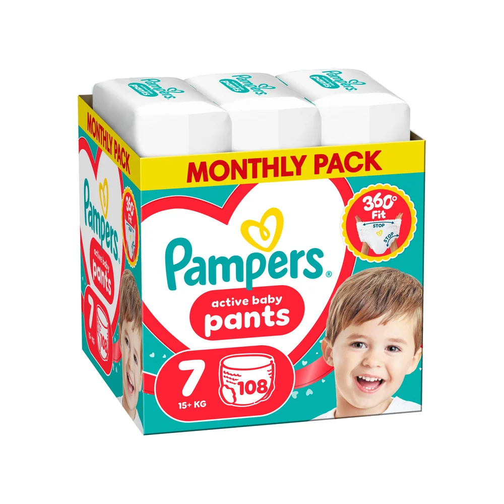 Pampers Active Baby Pants 7 pieluchomajtki, rozmiar 7, 15+ kg, 108 sztuk