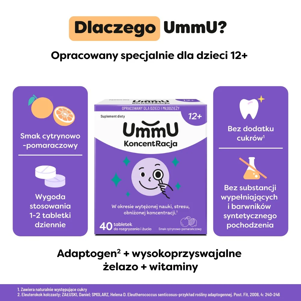 Ummu KoncentRacja 12+ 40 tabletek do rozgryzania