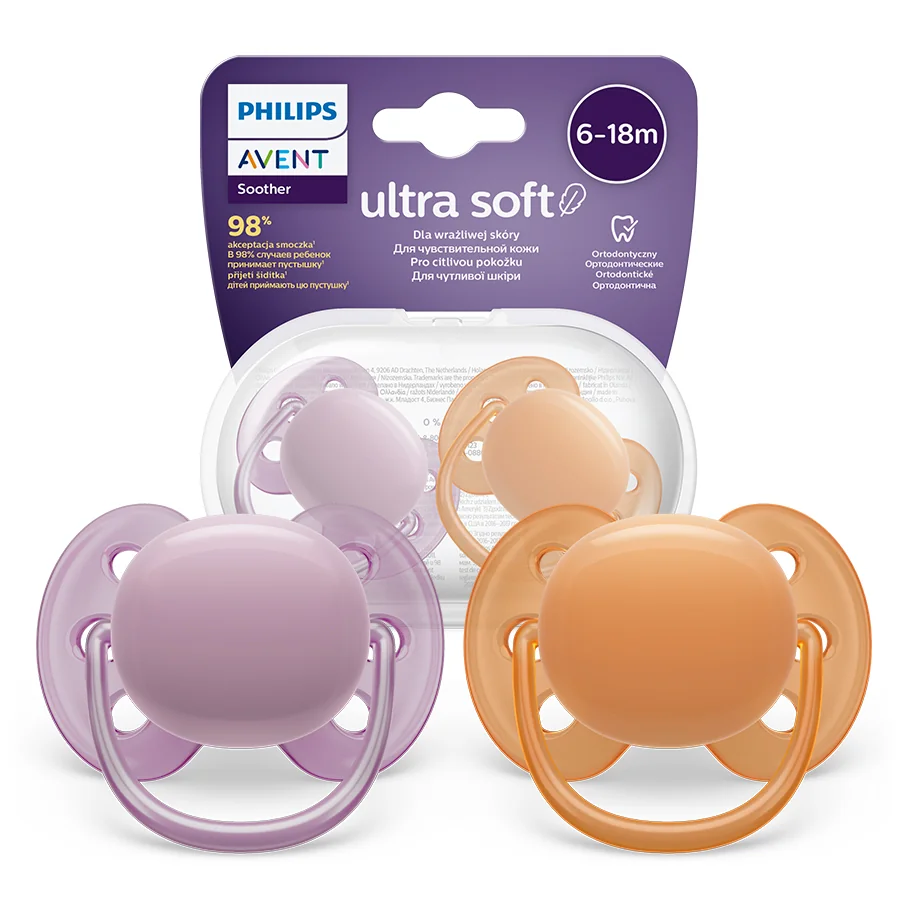 Philips Avent Ultra Soft miękki smoczek ortodontyczny 6-18m, SCF091/33, 2szt.