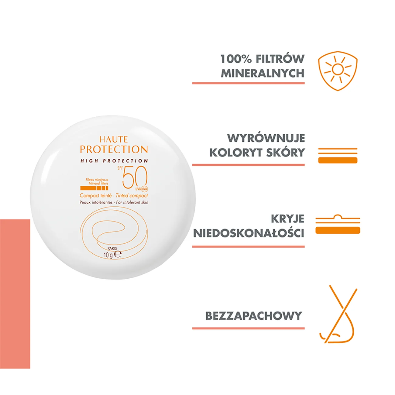 Avene, kompakt mineralny, piaskowy, SPF 50, 10 g podkład piaskowy SPF 50+, 10 g