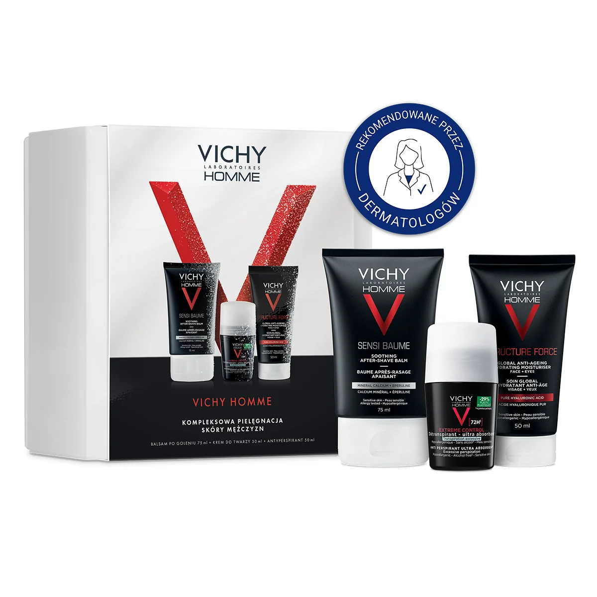 Vichy Homme Zestaw balsam po goleniu, 75 ml + krem przeciwzmarszczkowy, 50 ml + antyperspirant, 50 ml