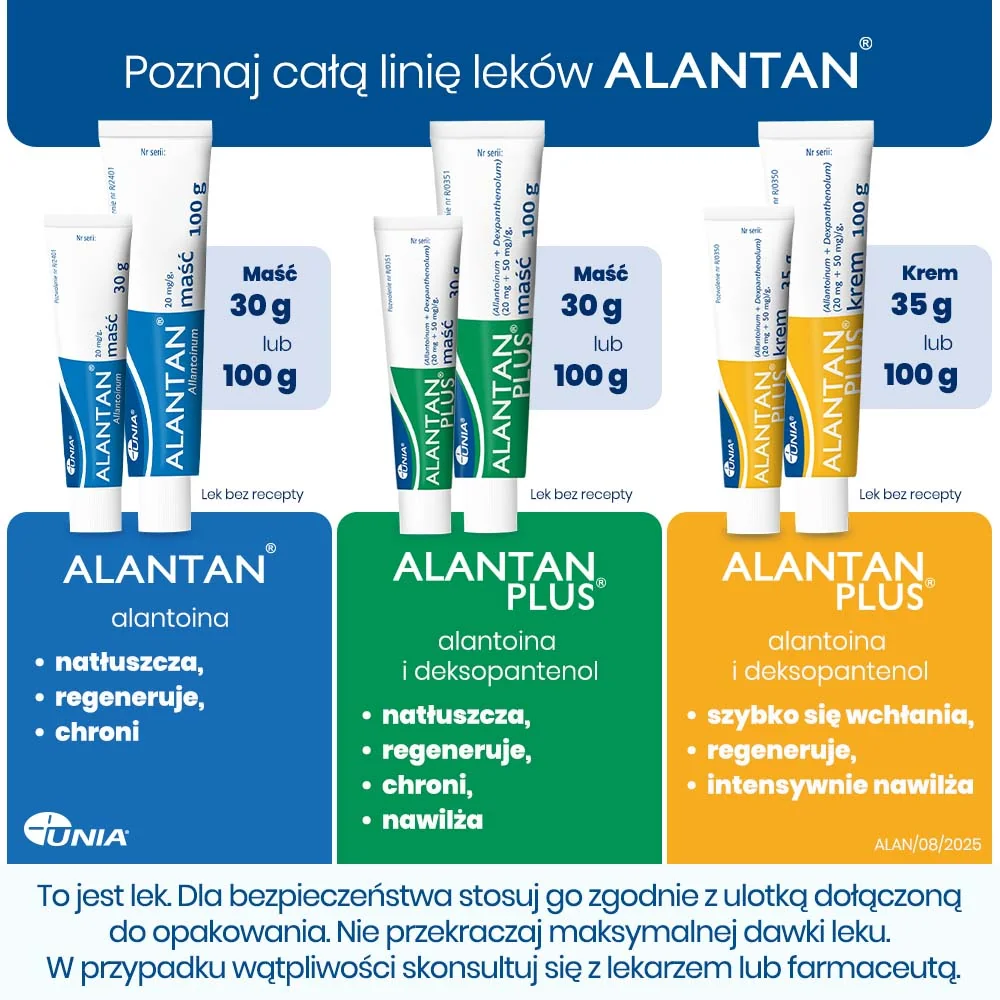 Alantan maść stosowana przy leczeniu róznych zmian skórnych, 30 g